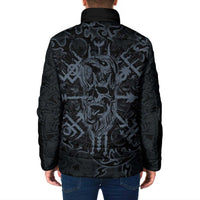 Viking Horned Skull and Raven Emblem Padded Jacket Dark Nordic Tribal Grunge Illustration