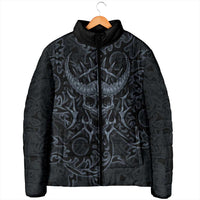 Viking Horned Skull and Raven Emblem Padded Jacket Dark Nordic Tribal Grunge Illustration
