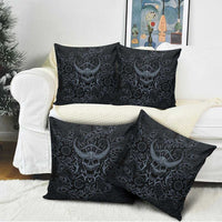 Viking Horned Skull and Raven Emblem Pillow Cover Dark Nordic Tribal Grunge Illustration