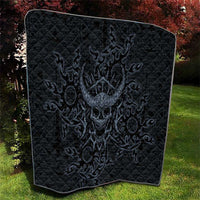 Viking Horned Skull and Raven Emblem Quilt Dark Nordic Tribal Grunge Illustration