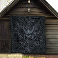 Viking Horned Skull and Raven Emblem Quilt Dark Nordic Tribal Grunge Illustration