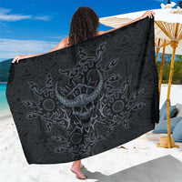 Viking Horned Skull and Raven Emblem Sarong Dark Nordic Tribal Grunge Illustration