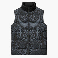 Viking Horned Skull and Raven Emblem Sleeveless Puffer Jacket Dark Nordic Tribal Grunge Illustration