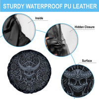 Viking Horned Skull and Raven Emblem Spare Tire Cover Dark Nordic Tribal Grunge Illustration