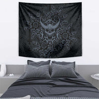 Viking Horned Skull and Raven Emblem Tapestry Dark Nordic Tribal Grunge Illustration
