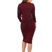 Demonic Skull Sigil Vikings Long Sleeve Bodycon Dress Dark Gothic Rune Grunge Illustration