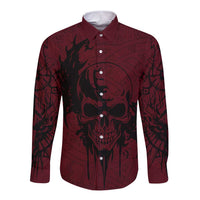 Demonic Skull Sigil Vikings Long Sleeve Button Shirt Dark Gothic Rune Grunge Illustration