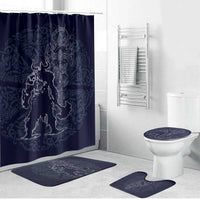 Odin Silhouette with Raven and Valknut Bathroom Set Nordic Mythology Line Art Illustration