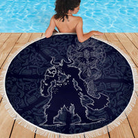 Odin Silhouette with Raven and Valknut Beach Blanket Nordic Mythology Line Art Illustration