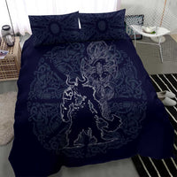 Odin Silhouette with Raven and Valknut Bedding Set Nordic Mythology Line Art Illustration