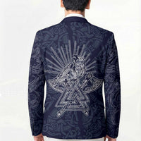 Odin Silhouette with Raven and Valknut Blazer Nordic Mythology Line Art Illustration