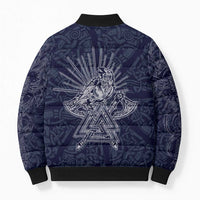 Odin Silhouette with Raven and Valknut Bomber Puffer Jacket Nordic Mythology Line Art Illustration