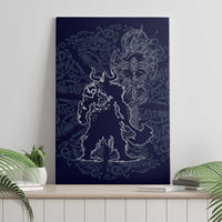Odin Silhouette with Raven and Valknut Canvas Wall Art Nordic Mythology Line Art Illustration