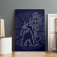 Odin Silhouette with Raven and Valknut Canvas Wall Art Nordic Mythology Line Art Illustration