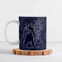 Odin Silhouette with Raven and Valknut Ceramic Mug Nordic Mythology Line Art Illustration