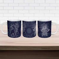 Odin Silhouette with Raven and Valknut Ceramic Mug Nordic Mythology Line Art Illustration