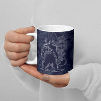 Odin Silhouette with Raven and Valknut Ceramic Mug Nordic Mythology Line Art Illustration