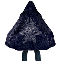 Odin Silhouette with Raven and Valknut Cloak Nordic Mythology Line Art Illustration