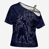 Odin Silhouette with Raven and Valknut Cross Shoulder Shirt Nordic Mythology Line Art Illustration