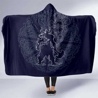 Odin Silhouette with Raven and Valknut Hooded Blanket Nordic Mythology Line Art Illustration