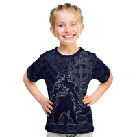 Odin Silhouette with Raven and Valknut Kid T Shirt Nordic Mythology Line Art Illustration