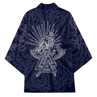 Odin Silhouette with Raven and Valknut Kimono Nordic Mythology Line Art Illustration