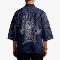 Odin Silhouette with Raven and Valknut Kimono Nordic Mythology Line Art Illustration