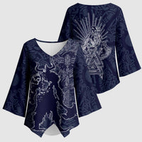 Odin Silhouette with Raven and Valknut Kimono Sleeve Blouse Nordic Mythology Line Art Illustration