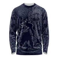 Odin Silhouette with Raven and Valknut Long Sleeve Shirt Nordic Mythology Line Art Illustration