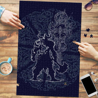Odin Silhouette with Raven and Valknut Puzzle Nordic Mythology Line Art Illustration