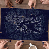 Odin Silhouette with Raven and Valknut Puzzle Nordic Mythology Line Art Illustration