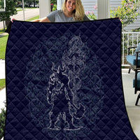 Odin Silhouette with Raven and Valknut Quilt Nordic Mythology Line Art Illustration