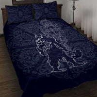 Odin Silhouette with Raven and Valknut Quilt Bed Set Nordic Mythology Line Art Illustration