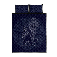 Odin Silhouette with Raven and Valknut Quilt Bed Set Nordic Mythology Line Art Illustration