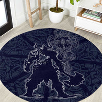 Odin Silhouette with Raven and Valknut Round Carpet Nordic Mythology Line Art Illustration