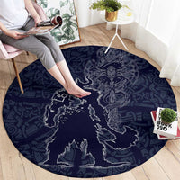 Odin Silhouette with Raven and Valknut Round Carpet Nordic Mythology Line Art Illustration