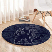 Odin Silhouette with Raven and Valknut Round Carpet Nordic Mythology Line Art Illustration