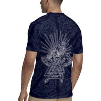 Odin Silhouette with Raven and Valknut Rugby Jersey Nordic Mythology Line Art Illustration