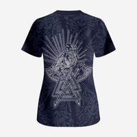 Odin Silhouette with Raven and Valknut Scrub Top Nordic Mythology Line Art Illustration