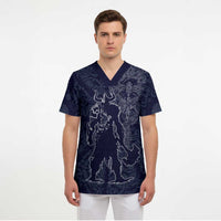 Odin Silhouette with Raven and Valknut Scrub Top Nordic Mythology Line Art Illustration