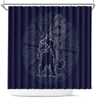 Odin Silhouette with Raven and Valknut Shower Curtain Nordic Mythology Line Art Illustration