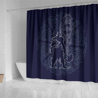 Odin Silhouette with Raven and Valknut Shower Curtain Nordic Mythology Line Art Illustration