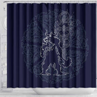 Odin Silhouette with Raven and Valknut Shower Curtain Nordic Mythology Line Art Illustration
