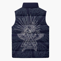 Odin Silhouette with Raven and Valknut Sleeveless Puffer Jacket Nordic Mythology Line Art Illustration
