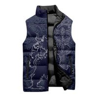 Odin Silhouette with Raven and Valknut Sleeveless Puffer Jacket Nordic Mythology Line Art Illustration