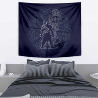 Odin Silhouette with Raven and Valknut Tapestry Nordic Mythology Line Art Illustration