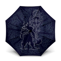 Odin Silhouette with Raven and Valknut Umbrella Nordic Mythology Line Art Illustration