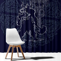 Odin Silhouette with Raven and Valknut Window Curtain Nordic Mythology Line Art Illustration