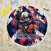 USA Ice Hockey Champions Eagle Beach Blanket Patriotic Paint Splash Graffiti Art