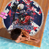 USA Ice Hockey Champions Eagle Beach Blanket Patriotic Paint Splash Graffiti Art